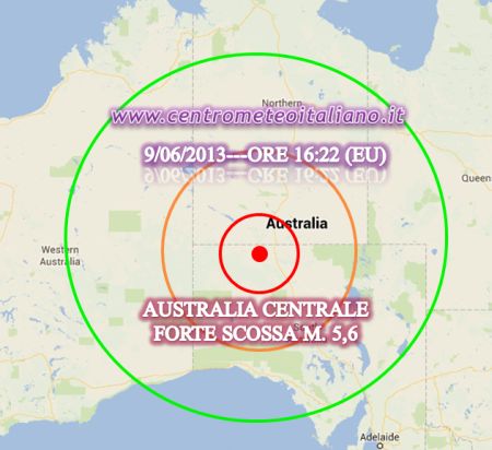 La mappa del terremoto avvenuto poco fa in Australia, ore 16:22 italiane