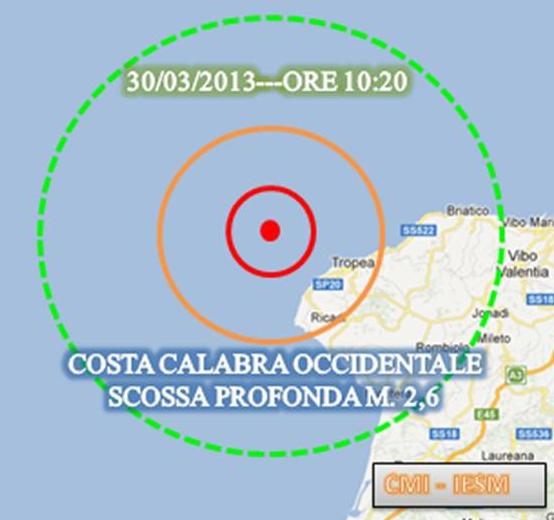 Terremoto oggi Calabria, scossa costa calabra occidentale