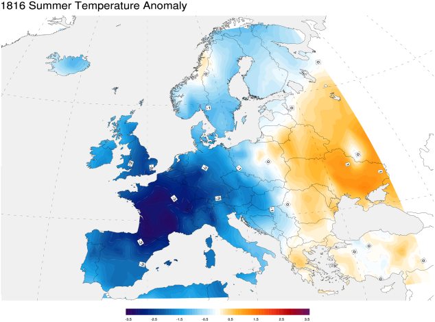 Anomalie climatiche Europa estate 1816; fonte wikimedia.org