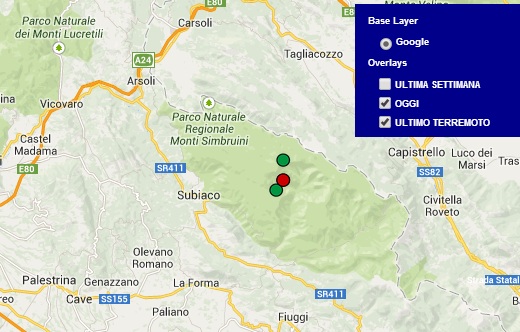 Terremoto oggi Lazio 4 Aprile 2014, tripla scossa Monti Ernici Simbruini dati Ingv