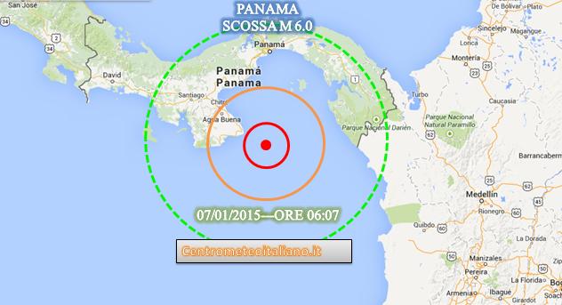 Terremoto Panama 7 Gennaio 2015, forte scossa di magnitudo 6