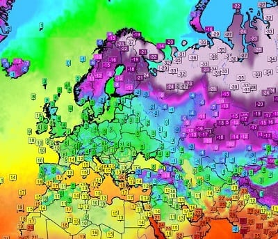 Gelo sul Nord Europa fino a -40°C in Scandinavia, meno freddo nella parte orientale