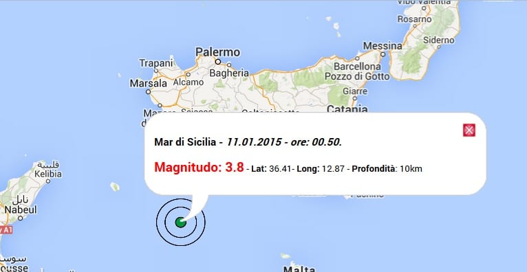 Terremoto oggi Sicilia, 11 Gennaio 2015, scossa M 3.8 Mar di Sicilia, dati Ingv Terremoto oggi Sicilia, 11 Gennaio 2015, scossa M 3.8 Mar di Sicilia, dati Ingv