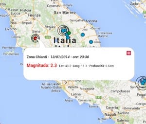Terremoto oggi Toscana 13 gennaio 2015, dati INGV