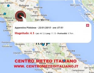 Terremoto oggi Emilia Toscana 23 gennaio 2015, info dati INGV