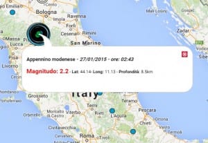Terremoto oggi Emilia Romagna 27 gennaio 2015, dati INGV