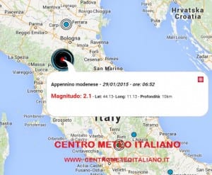 Terremoto Emilia oggi, 29 gennaio 2015: scossa magnitudo 2.1 scala Richter alle 06:52, info dati INGV 