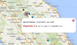 Terremoto oggi Toscana ed Umbria 31 gennaio 2015, dati INGV