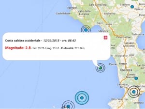 Terremoto oggi Calabria 13 febbraio 2015, dati INGV