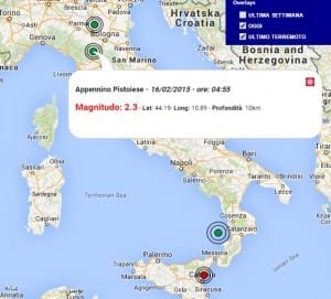 terremoto oggi Italia 16 febbraio 2015, dati INGV