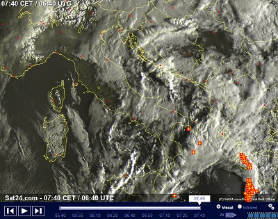 Residua instabilità sull'Italia oggi ancora precipitazioni sparse al Sud e sui settori orientali
