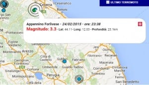 Terremoto oggi Emilia Romagna 25 febbraio 2015, dati INGV