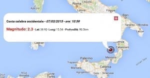 Terremoto oggi Italia, 7 Marzo 2015 scossa M 2.3 nel distretto sismico Costa calabra occidentale. Dati Ingv