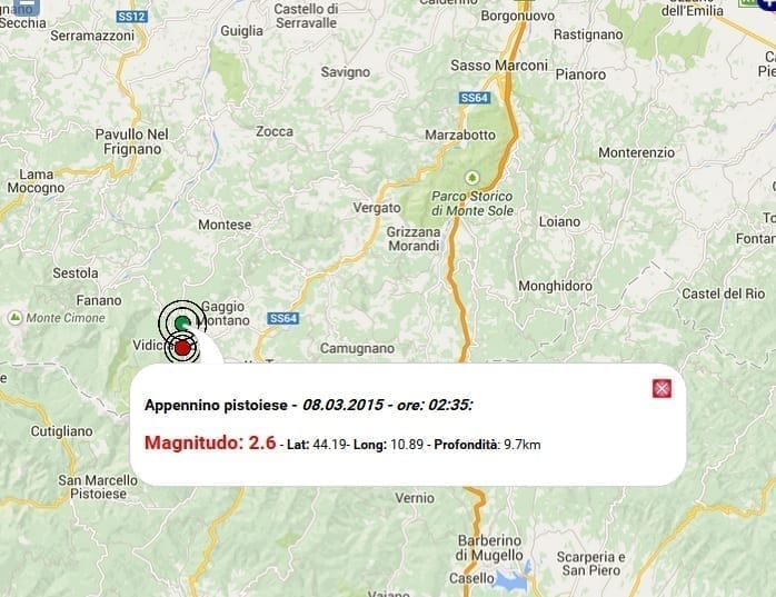 Terremoto oggi Emilia, 8 marzo 2015, scossa M 2.6 Appennino Pistoiese – Dati INGV Terremoto oggi Emilia, 8 marzo 2015, scossa M 2.6 Appennino Pistoiese – Dati INGV