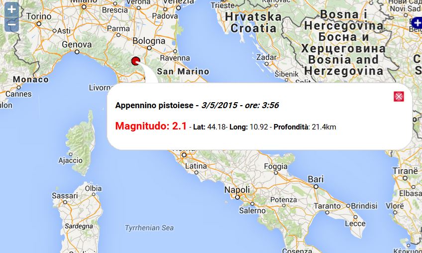 Terremoto oggi Emilia, scossa M 2.1 Richter Appennino Pistoiese Terremoto oggi Emilia, scossa M 2.1 Richter Appennino Pistoiese