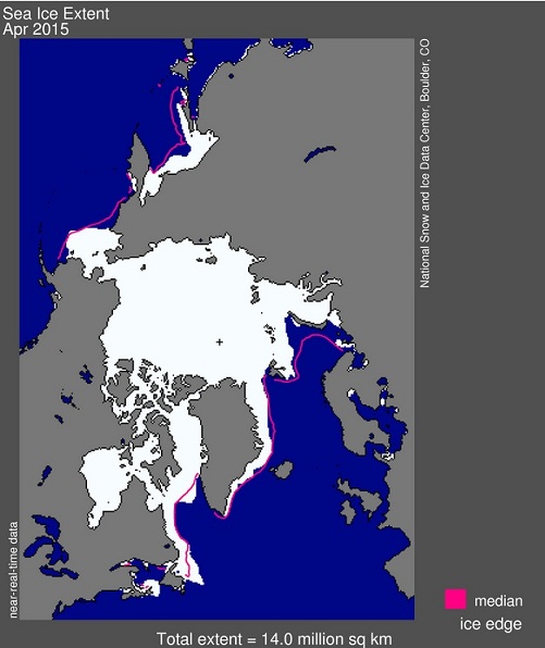 Ghiacci Artici: record Aprile 2015 al secondo posto come minore estensione