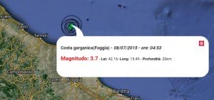L'epicentro della scossa di 3.7 gradi di questa notte in Puglia