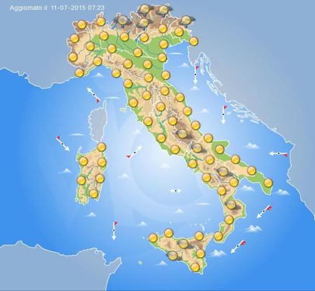 Tempo previsto per oggi Sabato 11 Luglio 2015
