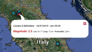 la mappa del terremoto di oggi in Emilia