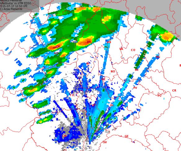 Intensi temporali su Piemonte e Valle d'Aosta - Radar Settepani