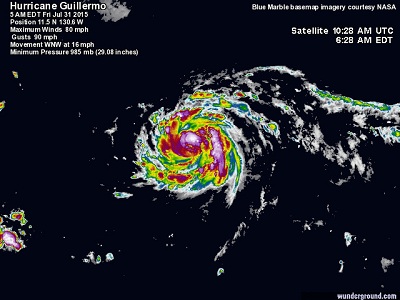 L'uragano Guillermo è classificato come categoria 1 con venti a 130 kmh si dirig verso le Hawaii