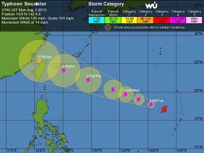 Il tifone Soudelor punta dritto verso Taiwan, dove il suo arrivo è atteso per la fine di questa settimana