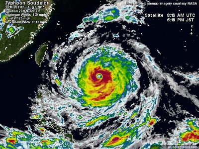 Tifone Soudelor sempre più vicino a Taiwan landfall atteso per sabato 08 agosto