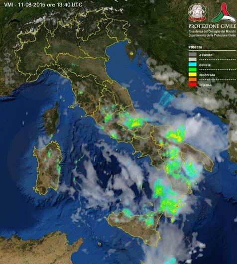Immagine radar che ci mostra le precipitazioni al momento in atto sull'Italia