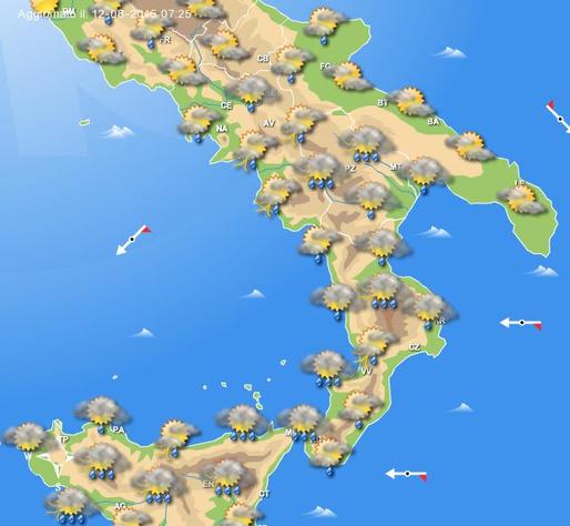 Piogge e temporali previsti per il pomeriggio odierno sul Sud Italia