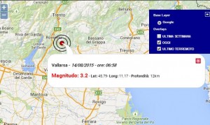 Terremoto oggi Trentino 14 Agosto 2015, scossa M 3.2 provincia di Trento, dati Ingv