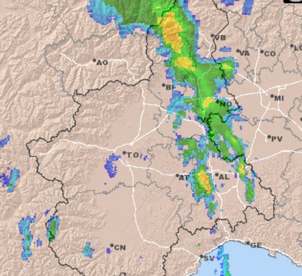 Maltempo Nord-Ovest: temporali su Piemonte e Valle d'Aosta - Radar Monte Settepani