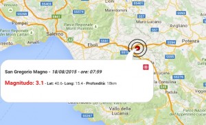 La mappa del terremoto di oggi in Campania