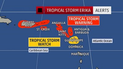 Erika si sta avvicinando alle Piccole Antille, dove l'allerta è già in vigore su molte isole