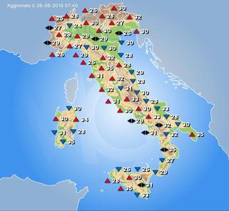 Temperature massime previste per oggi sull'Italia