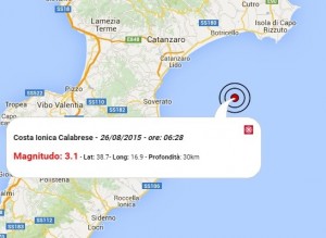 terremoto oggi Calabria 26 agosto 2015
