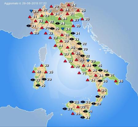Temperature previste sull'Italia durante il week-end con l'ondata di caldo all'apice