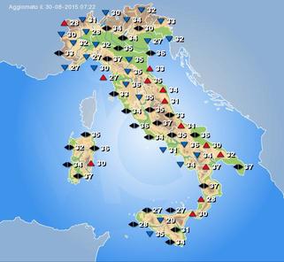 Temperature massime previste per oggi 31 Agosto 2015