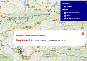 Terremoto oggi Trentino 2 Settembre 2015, scossa M 2.6 provincia di Bolzano, dati Ingv