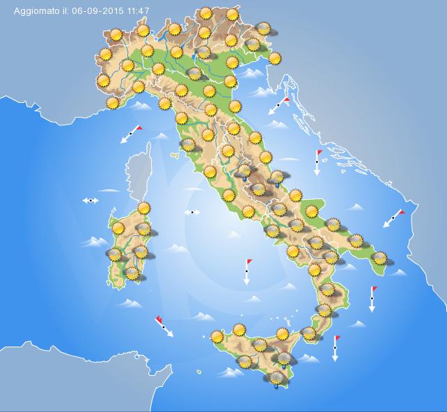 Tempo previsto sull'Italia per oggi 7 Settembre 2015 Tempo previsto sull'Italia per oggi 7 Settembre 2015