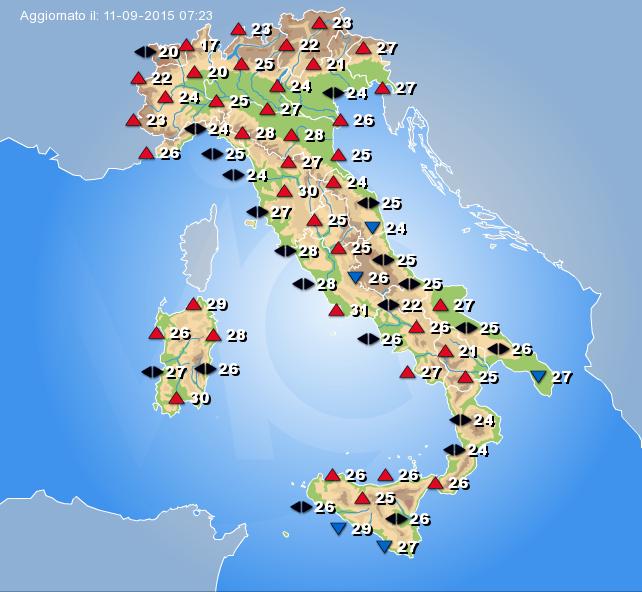 Temperature massime previste per la giornata di oggi sull'Italia