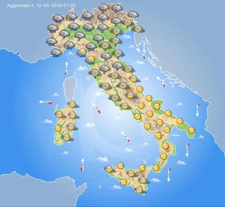 Tempo previsto per domani Domenica 13 Settembre sull'Italia