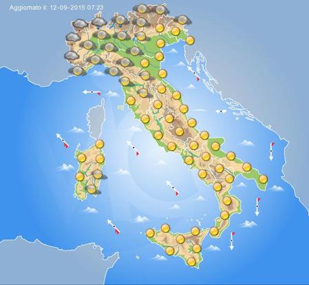 Tempo previsto per oggi Sabato 12 Settembre sull'Italia