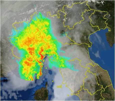 Forte maltempo in atto sul Nord Italia ed a Genova in Liguria. Radar Protezione Civile