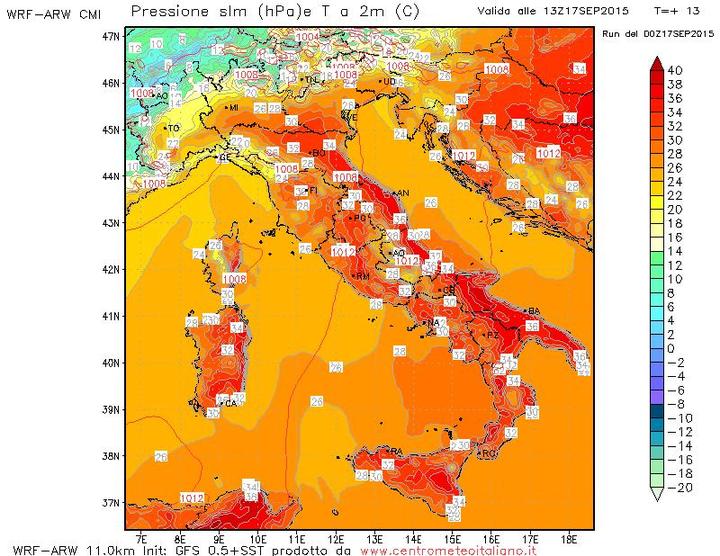Temperature sull'Italia nel pomeriggio di oggi 17 Settembre 2015 Temperature sull'Italia nel pomeriggio di oggi 17 Settembre 2015
