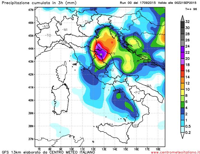 Fenomeni previsti per la sera di Domenica 20 Settembre dal modello GFS