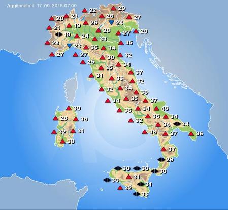 Temperature previste per oggi 17 Settembre 2015