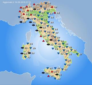 Temperature previste per la giornata di oggi 19 Settembre 2015
