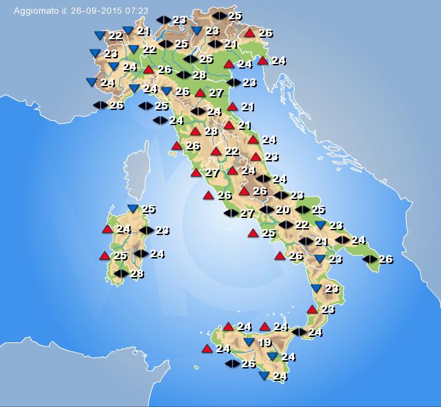 Temperature massime previste per oggi sull'Italia