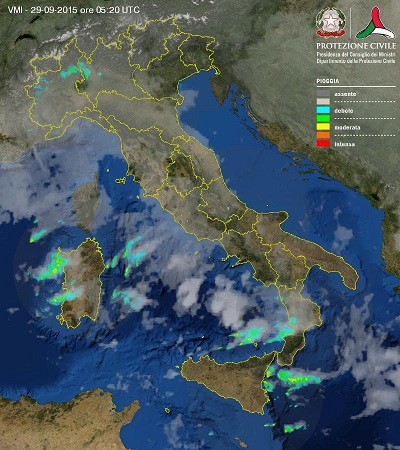 Immagine radar delle intensità di pioggia in atto sull'Italia