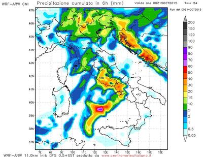 Precipitazioni previste per la giornata di oggi dal modello WRF del Centro Meteo Italiano sull'Italia Precipitazioni previste per la giornata di oggi dal modello WRF del Centro Meteo Italiano sull'Italia